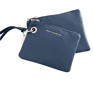 French Connection Navy Lara Pebble Double Slim Pouches Wristlet